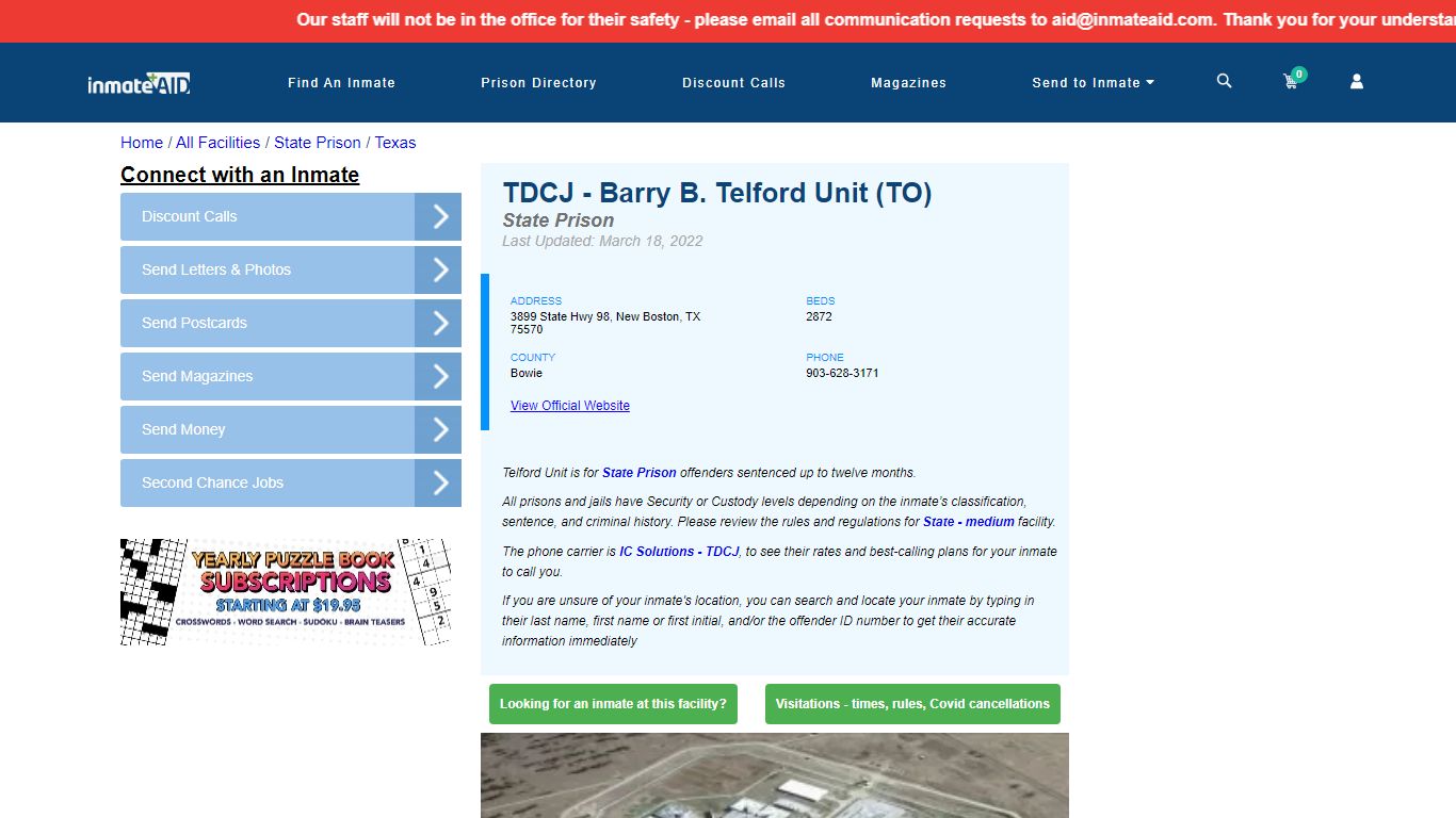 TDCJ - Barry B. Telford Unit (TO) & Inmate Search - New ...