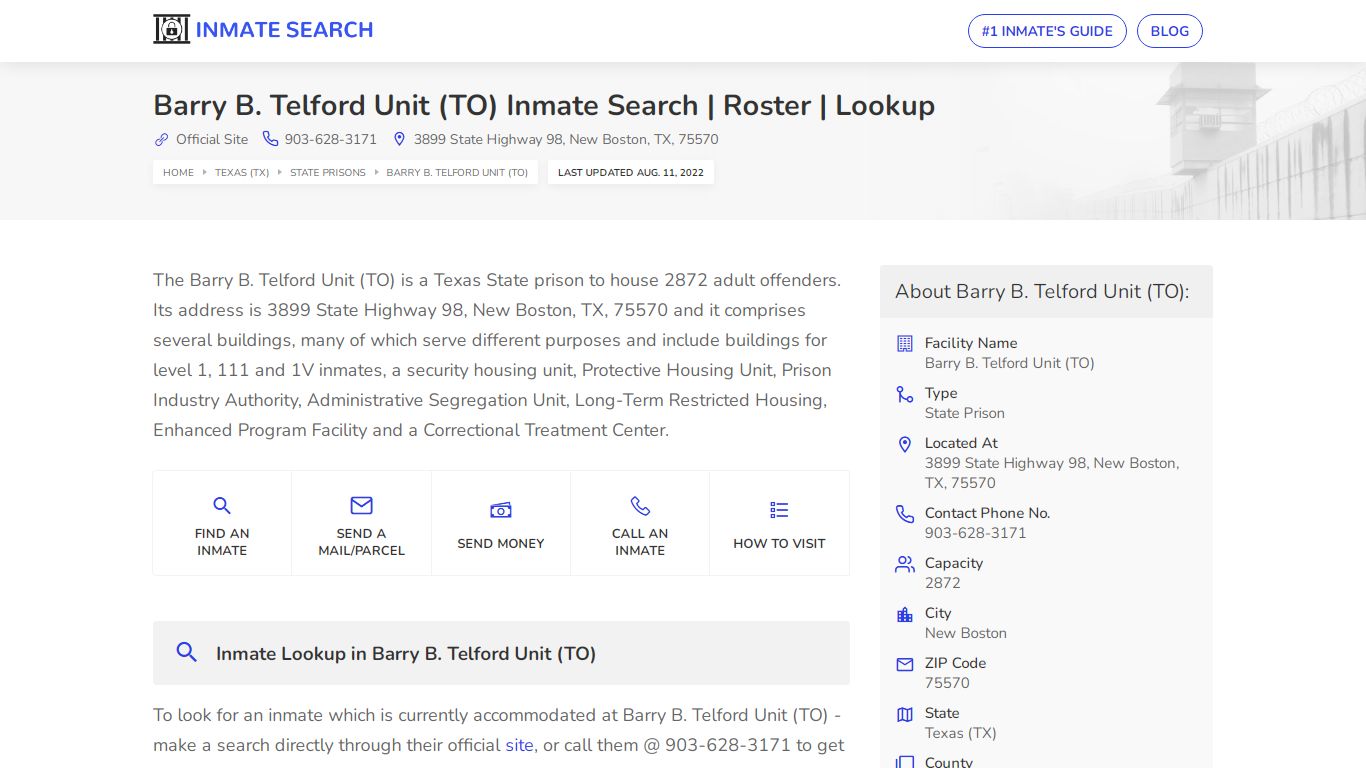Barry B. Telford Unit (TO) Inmate Search | Roster | Lookup