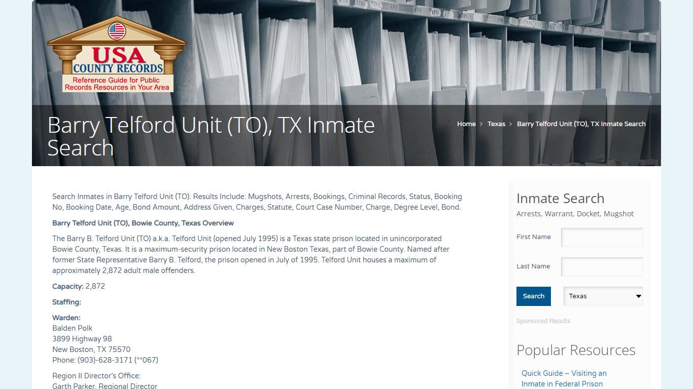 Barry Telford Unit (TO), TX Inmate Search | Name Search
