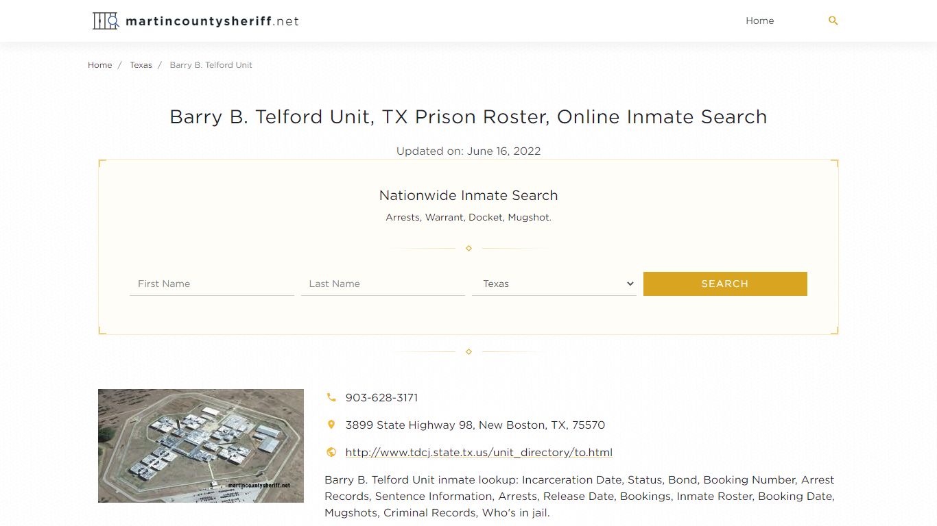 Barry B. Telford Unit, TX Prison Roster, Online Inmate Search